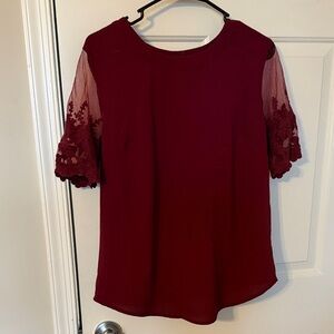 Lulu's Deep Red Lace Sleeve Blouse